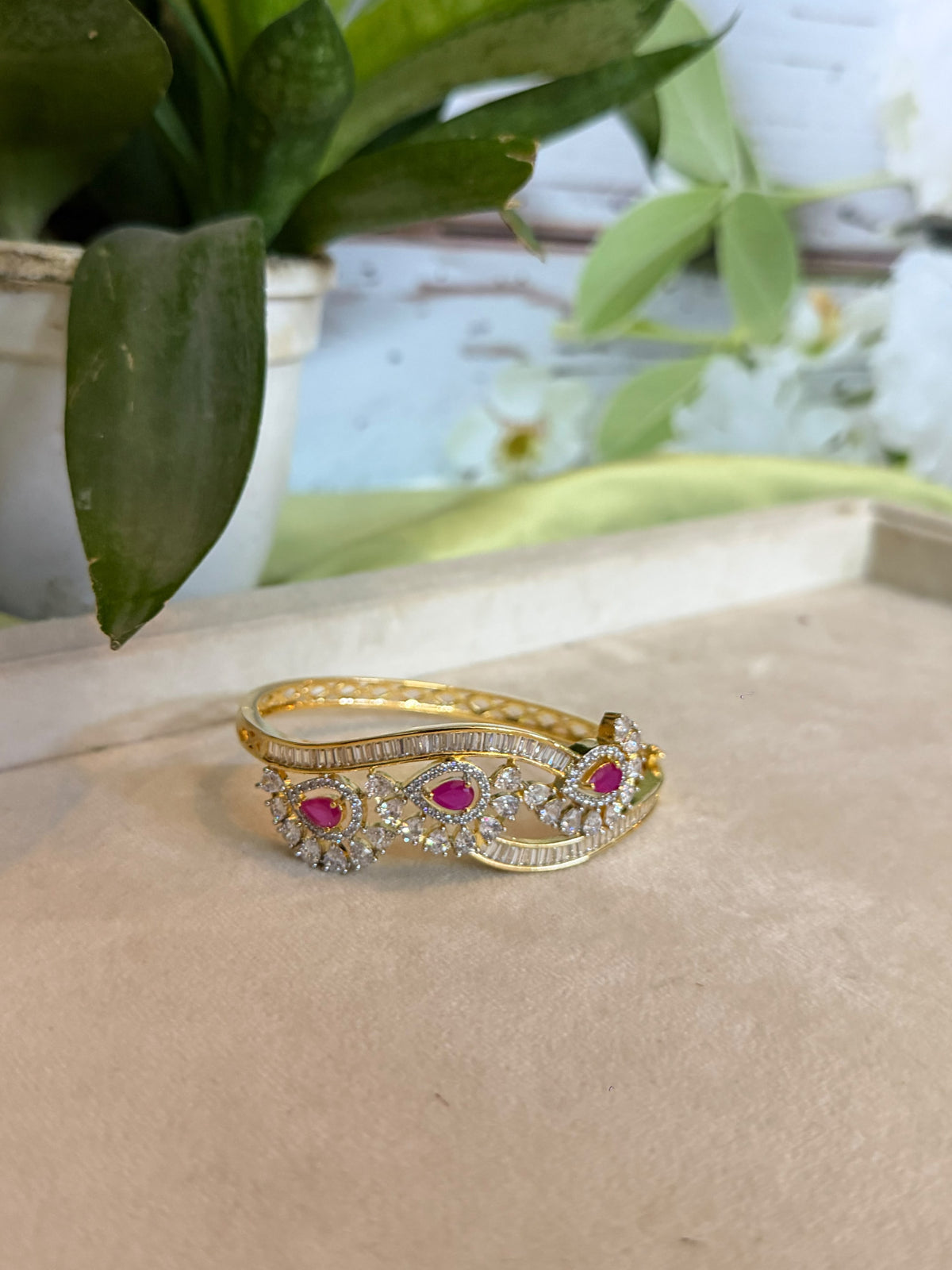 Ruby Diamond Look Adjustable Bracelet