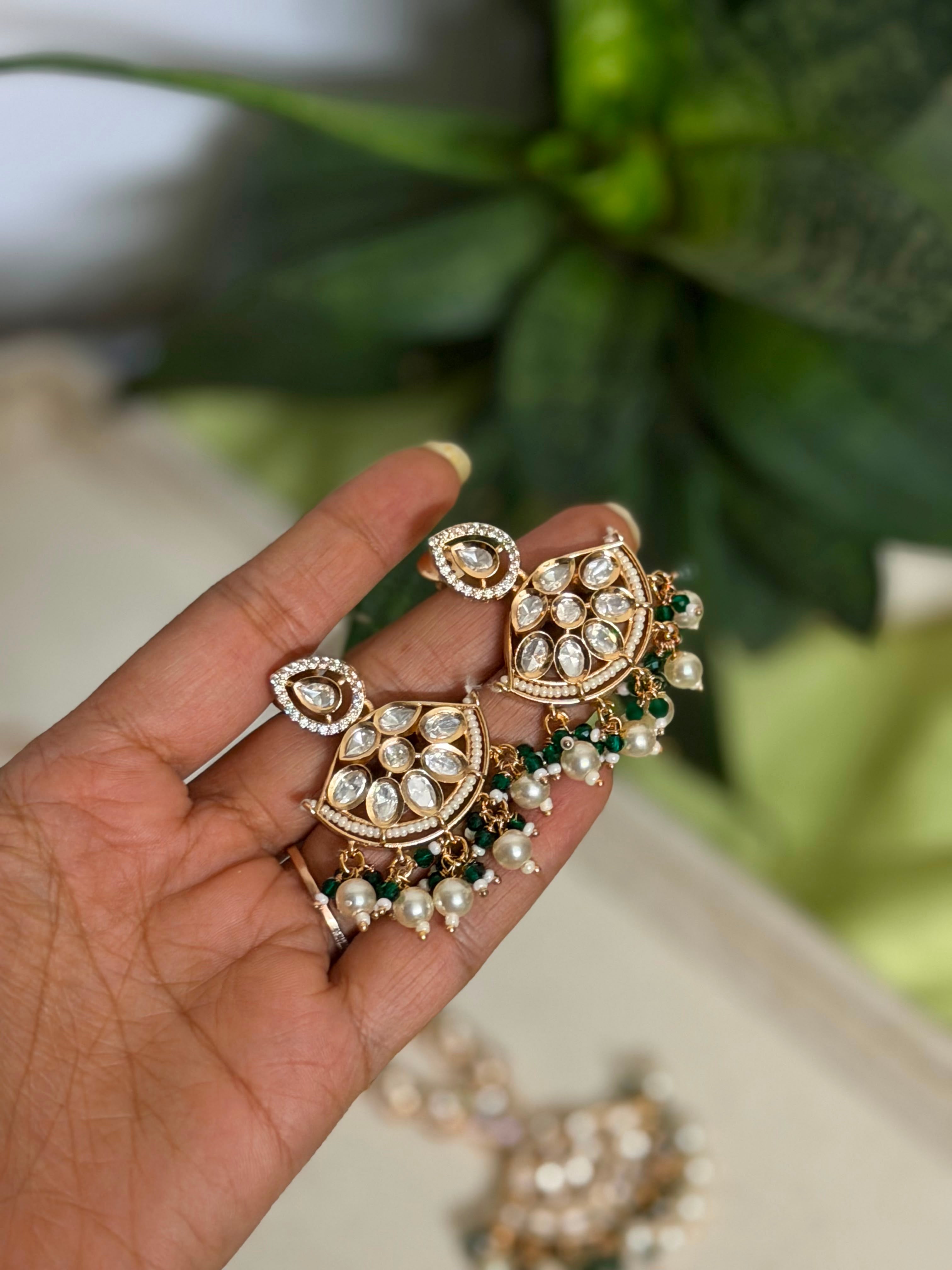Green Kundan Pearl Pendant Set | Traditional Kundan Necklace | Anti Tarnish Jewellery