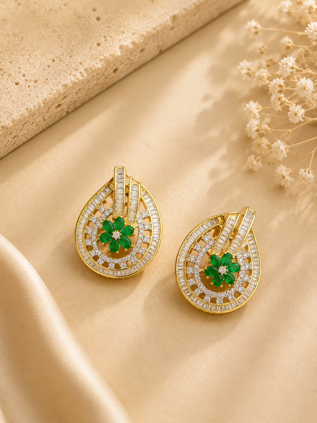 Green Floral Pendant Necklace Set for Women | Designer Party Wear Jewellery