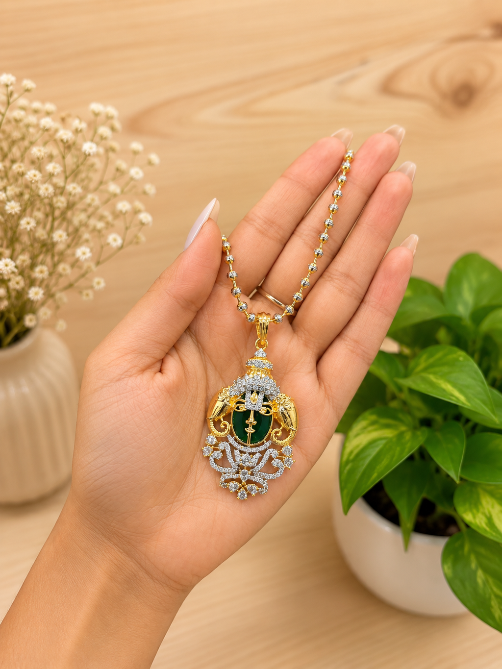 Emerald Pendant Set with Chain | Diamond Look Jewellery Gift Set