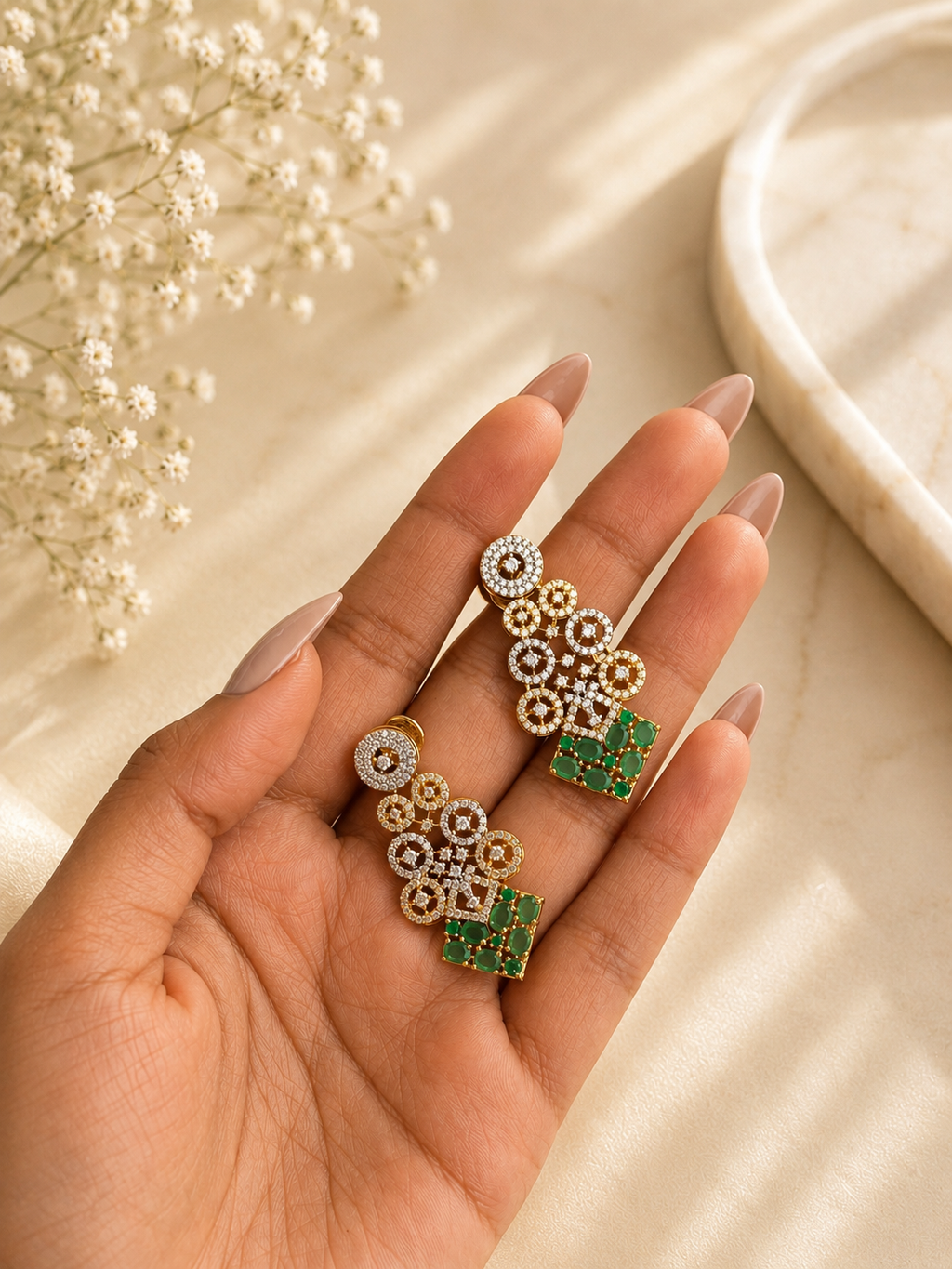 Emerald Mosaic Necklace Set | Green Stone Designer Party Wear Jewellery
