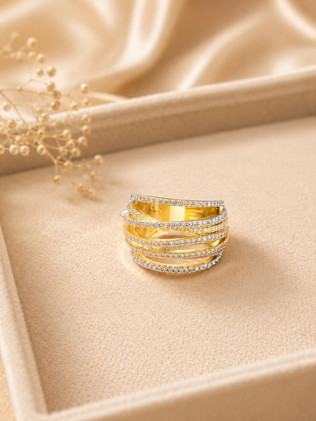 Adjustable luxury Multi Layer Crystal Ring for Women
