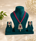 Ruby Royale Beaded Pendant Set | Pink Stone Diamond Look Necklace Set