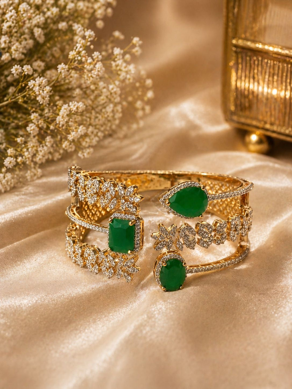 Green/Red Layer Gemstone Bracelet Set with Crystal Detailing