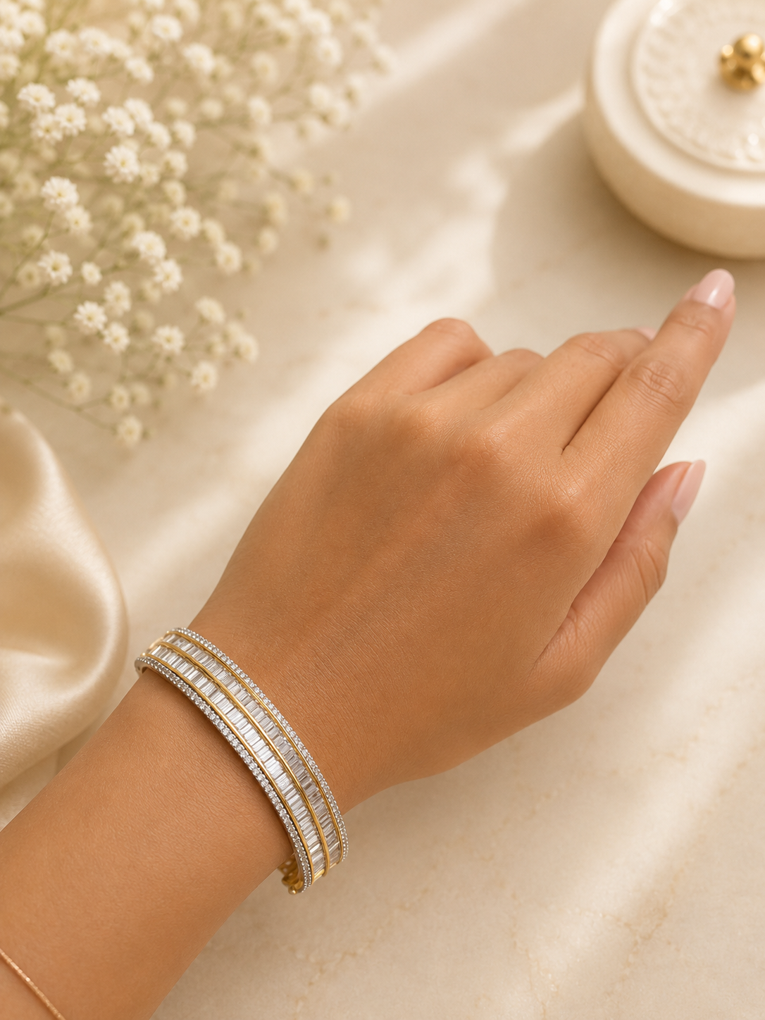 Infinity Baguette Diamond Look Bracelet | American Diamond Kada for Women