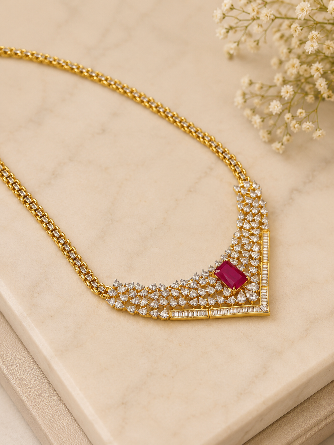 Ruby Diamond Look Necklace Set | Elegant Party Wear Jewellery