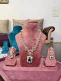 Emerald Drop Diamond Floral Necklace Set