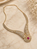 Pink Stone V-Shaped Diamond Necklace Set