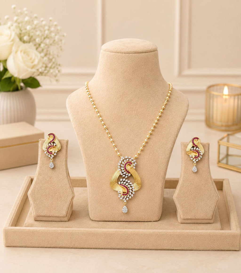 Ruby Infinity Pendant Necklace Set