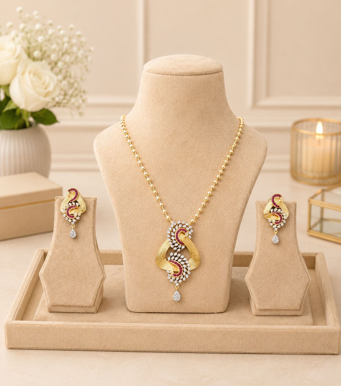 Ruby Infinity Pendant Necklace Set