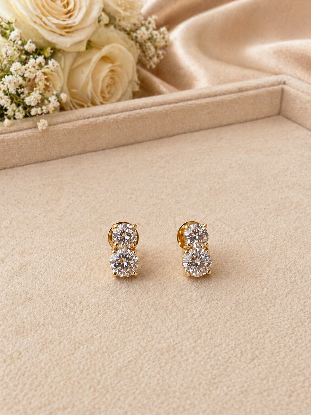 Gold Plated American Diamond Tennis Necklace Set with Stud Earrings