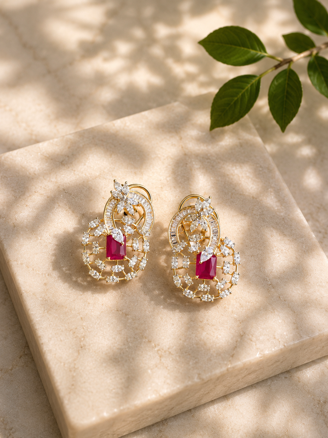 Ruby Red American Diamond Pendant Set | Designer CZ Necklace Set for Women