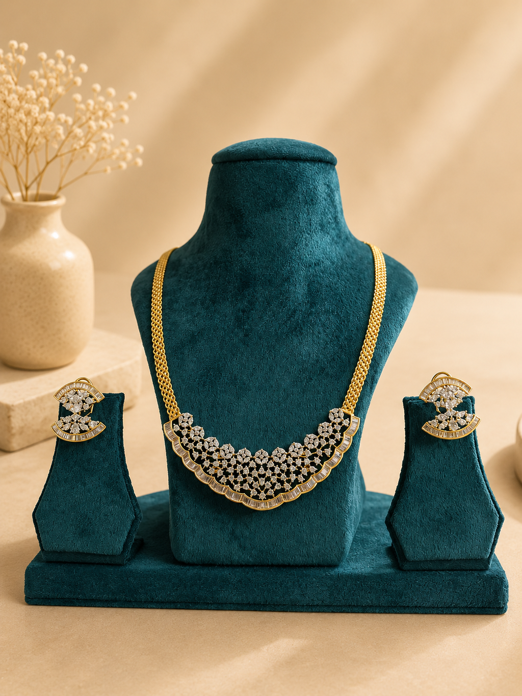 American Diamond Statement Necklace Set with Earrings for Women | Party & Wedding Jewellery