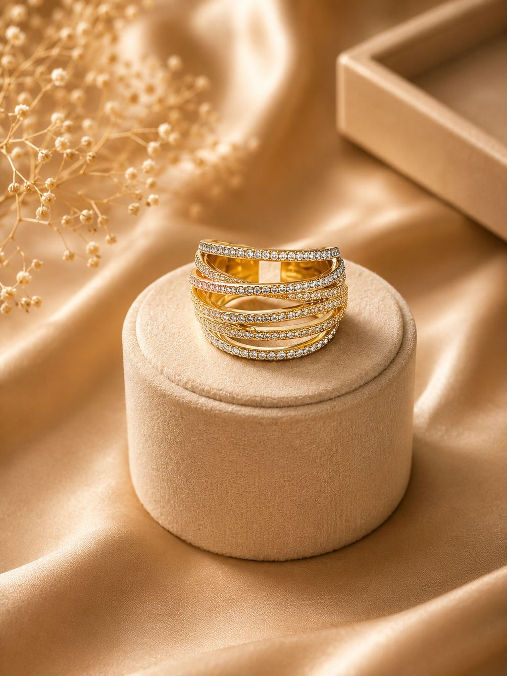 Adjustable luxury Multi Layer Crystal Ring for Women