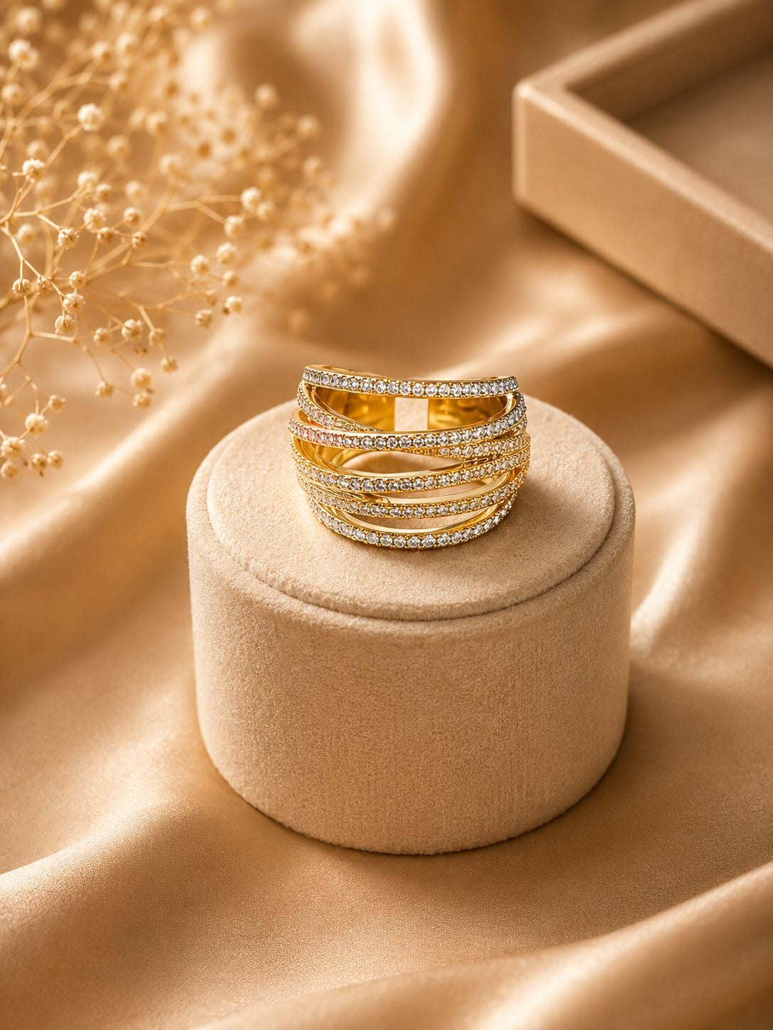 Adjustable luxury Multi Layer Crystal Ring for Women