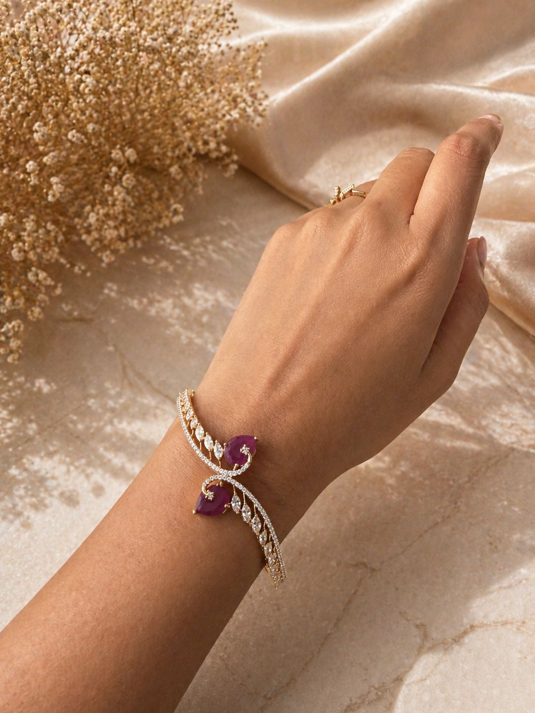 Elegant Teardrop Gemstone Bracelet with Crystal Halo Detailing