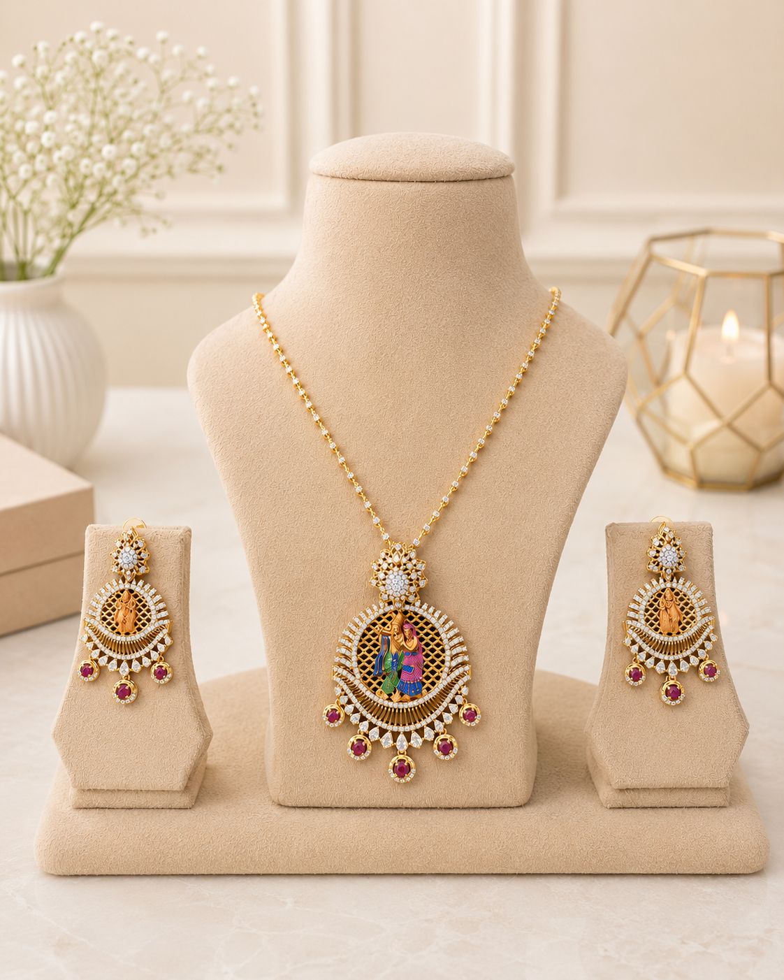 Radha Krishna Pendant Necklace Set