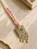 Pink Beaded American Diamond Pendant Necklace Set with Matching Earrings | Geometric Designer Jewellery