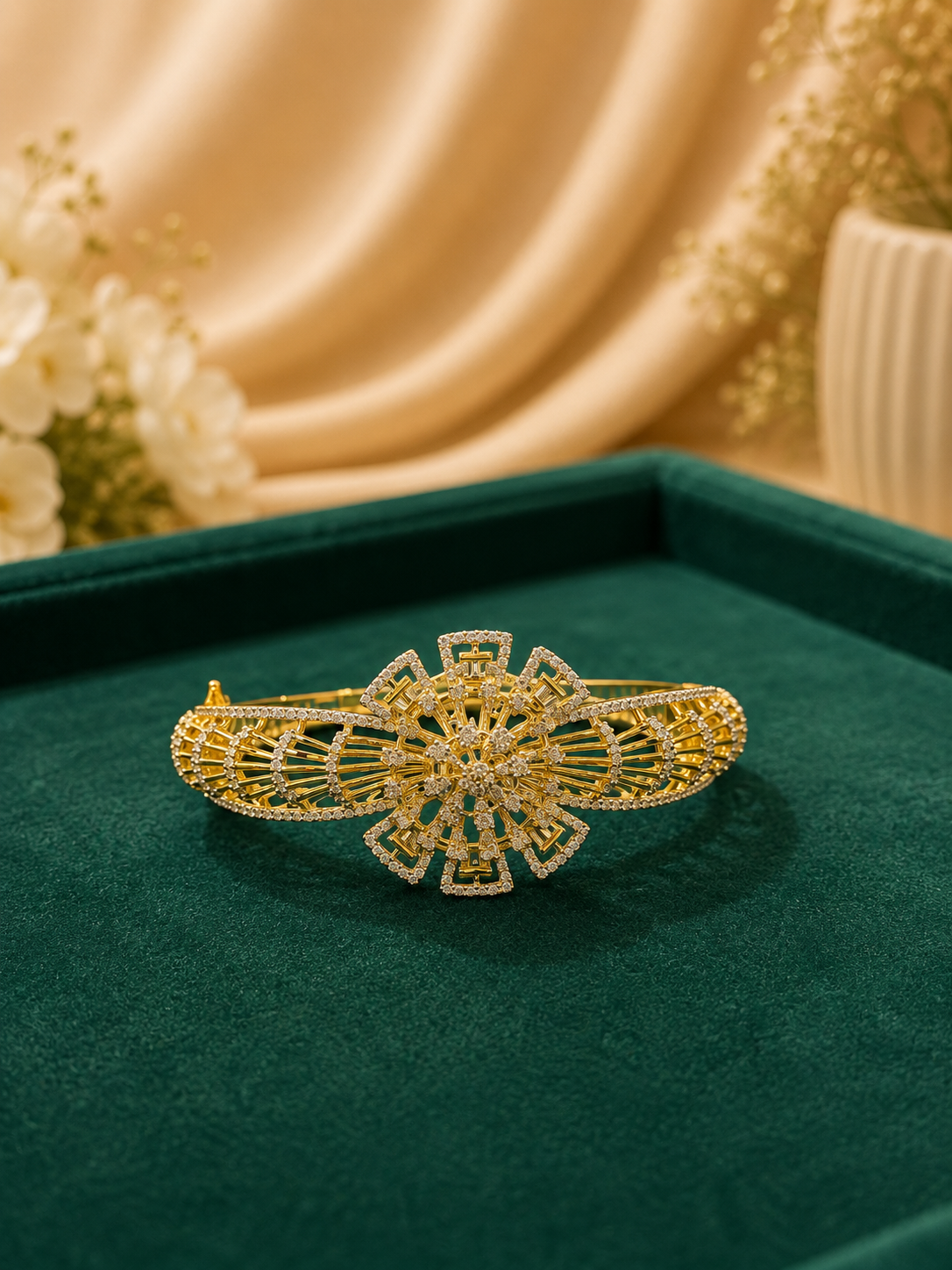 Luxury Floral Crystal Kada Bracelet for Women