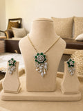 Emerald Floral Diamond Pendant Necklace Set