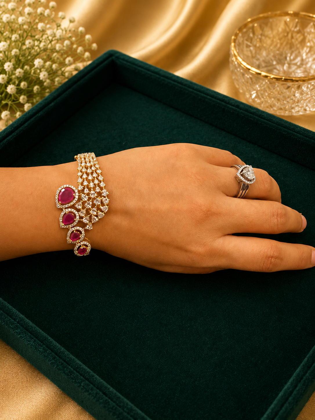 Ruby Teardrop Statement Bracelet for Women
