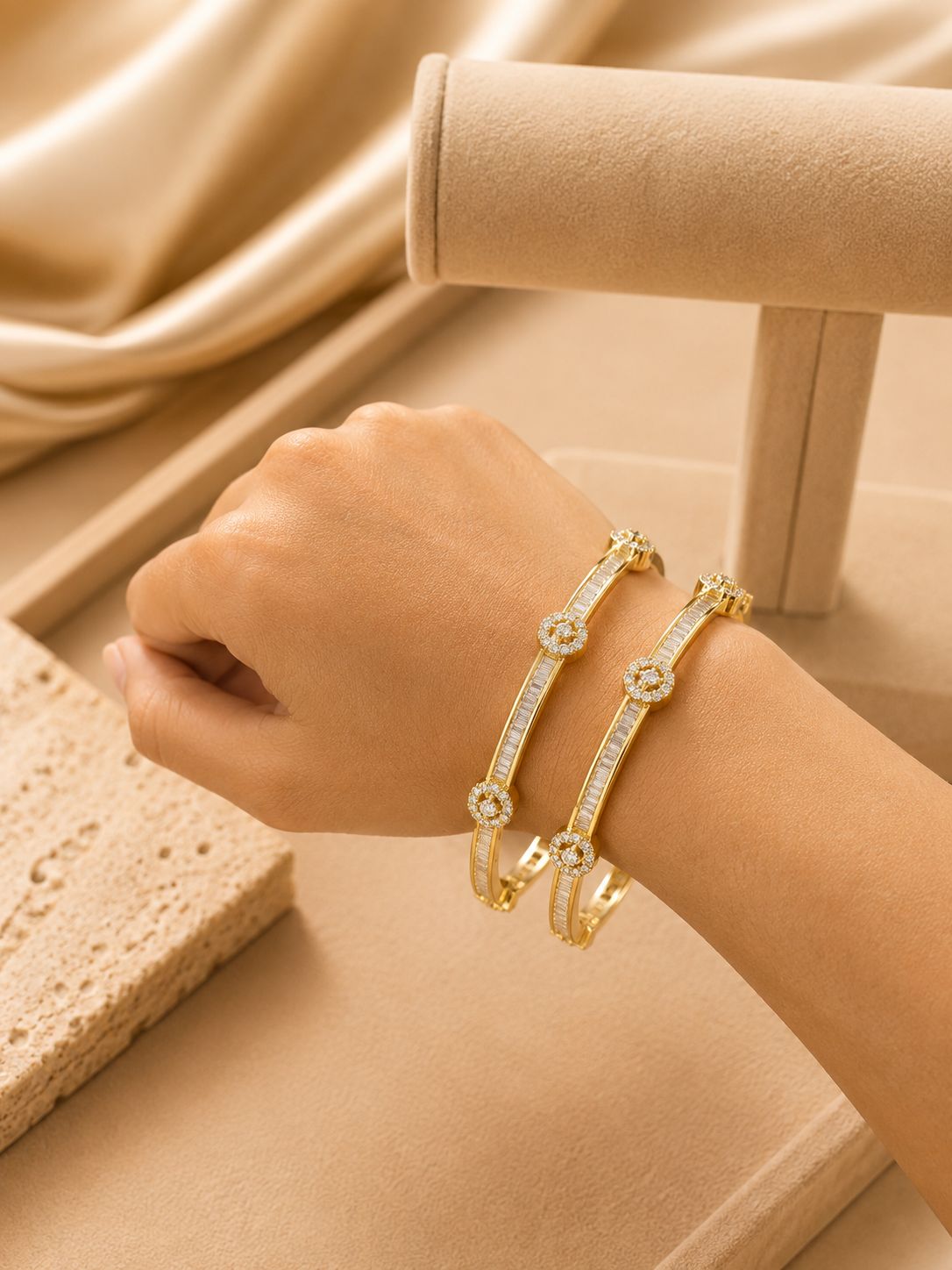 Diamond Style Dual Kada Bracelet Set for Women