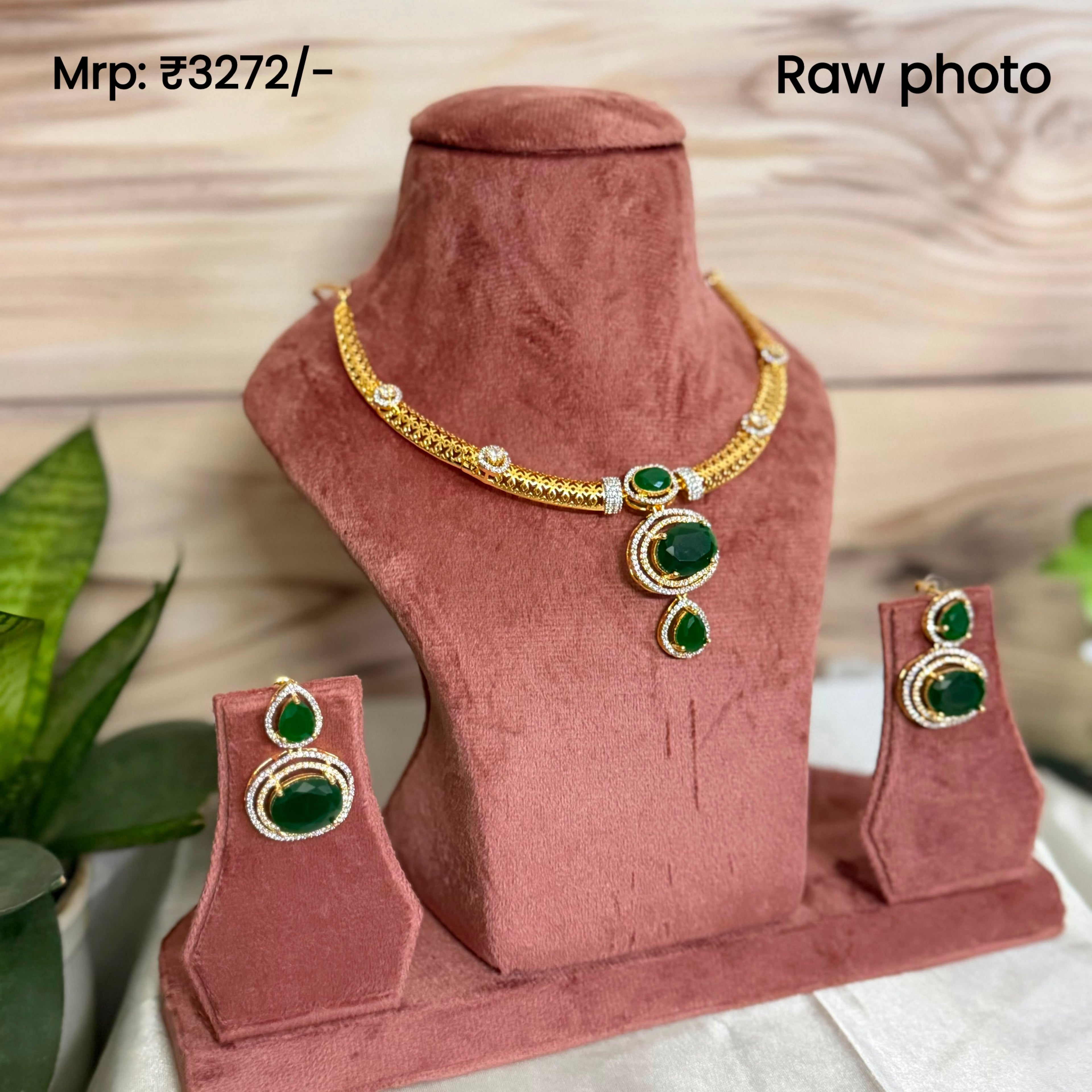 Emerald Royale Pendant Necklace Set | Green Stone Diamond Look Jewellery