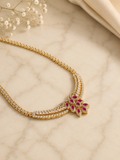 Ruby Floral Diamond Look Necklace Set | Elegant Red Stone Jewellery
