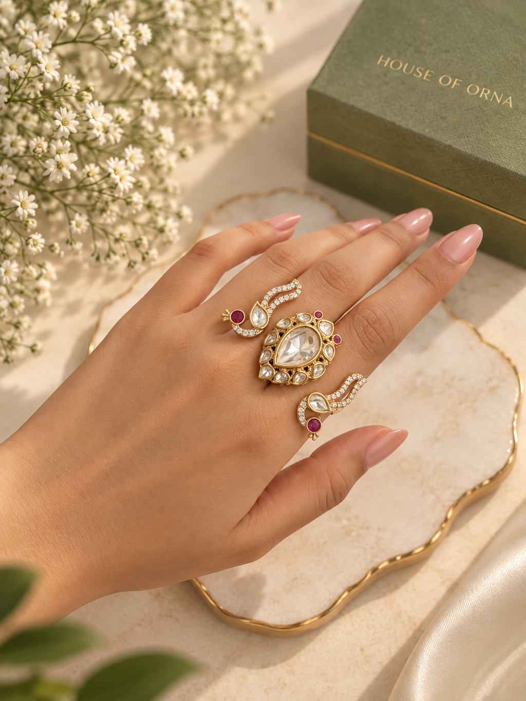 Pearl Ruby Statement Adjustable Ring