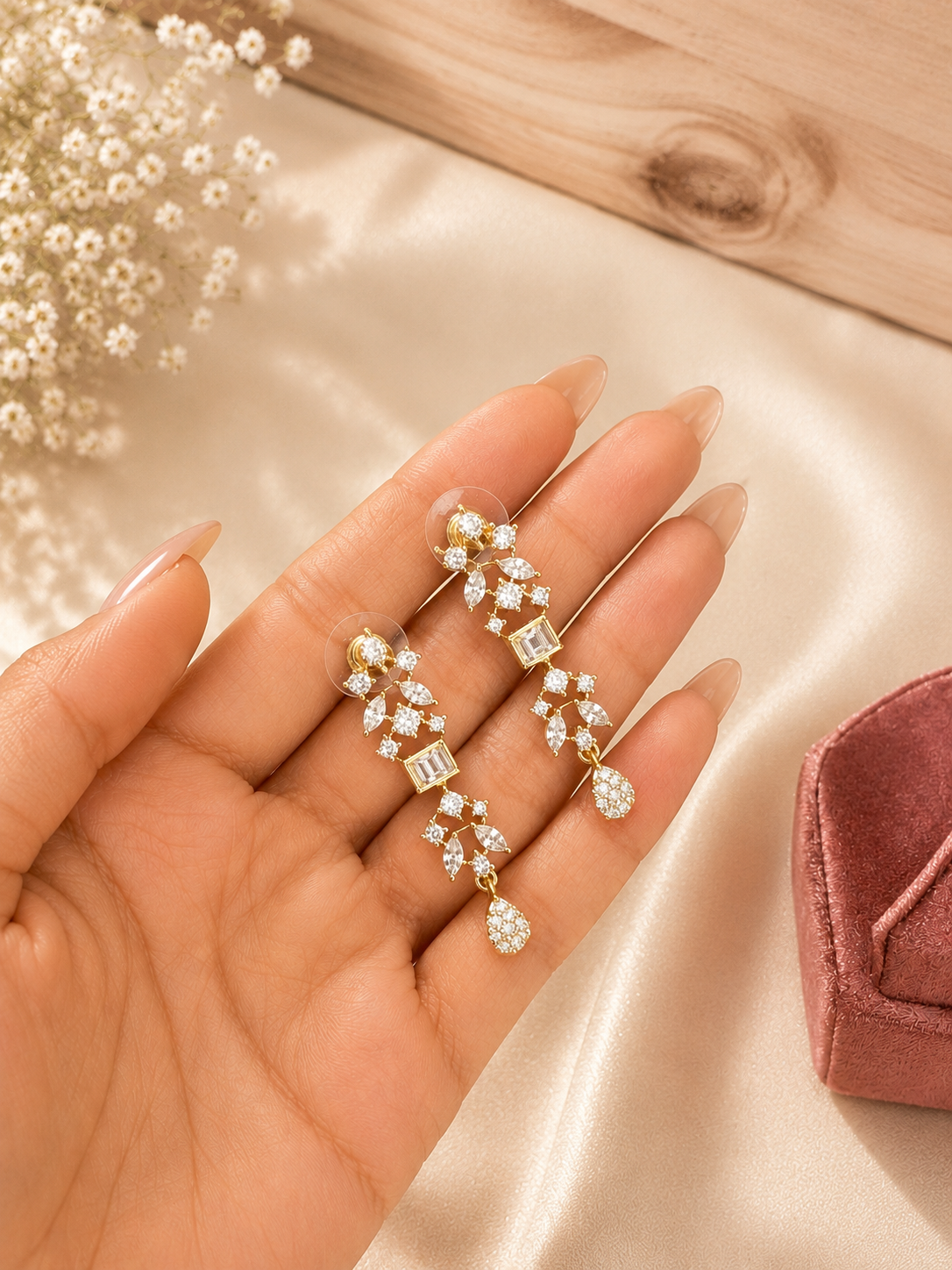 Celeste V-Layer Diamond Look Necklace Set | Elegant American Diamond Bridal Jewellery