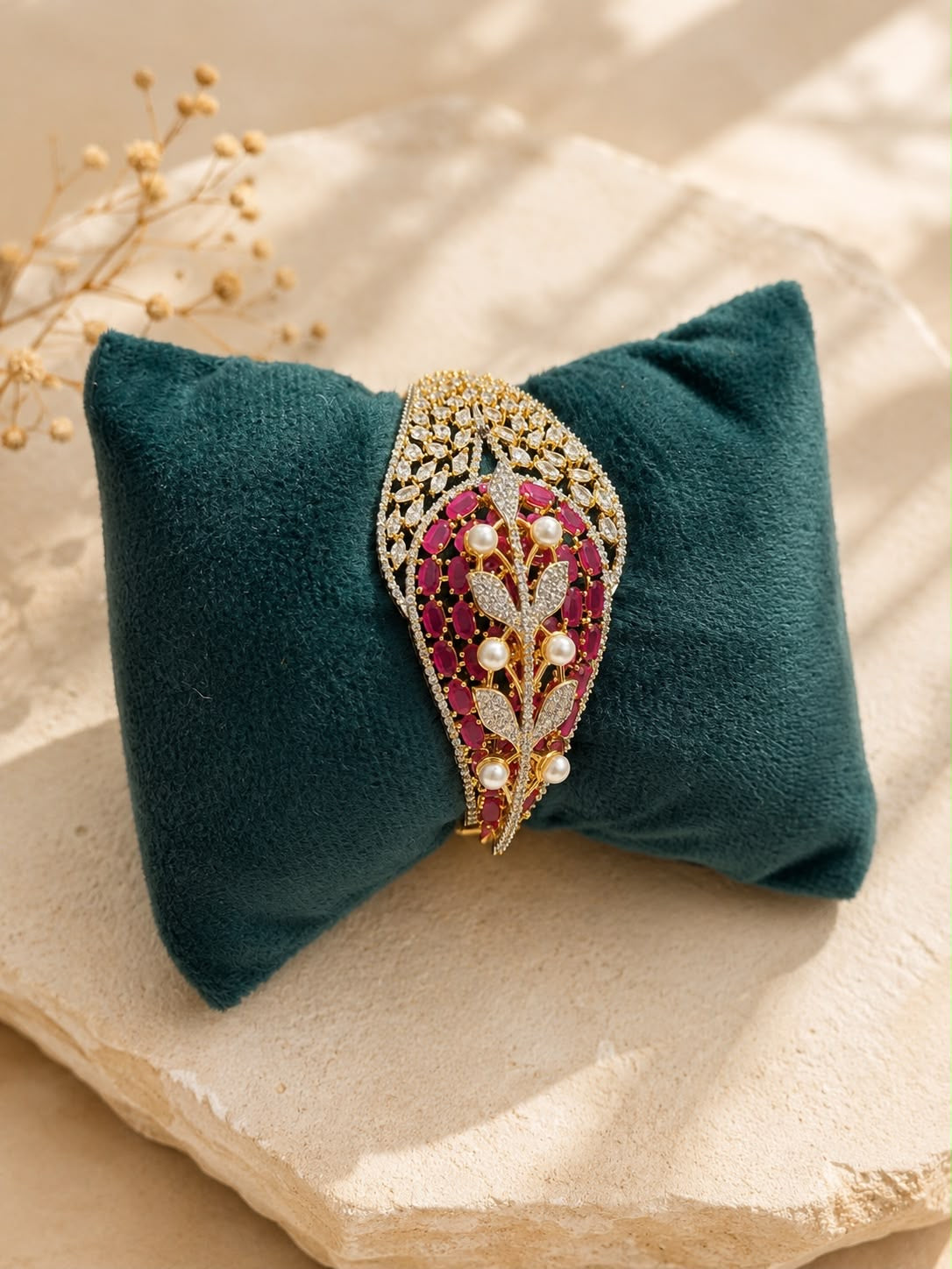 Ruby Pink Pearl Statement Bracelet
