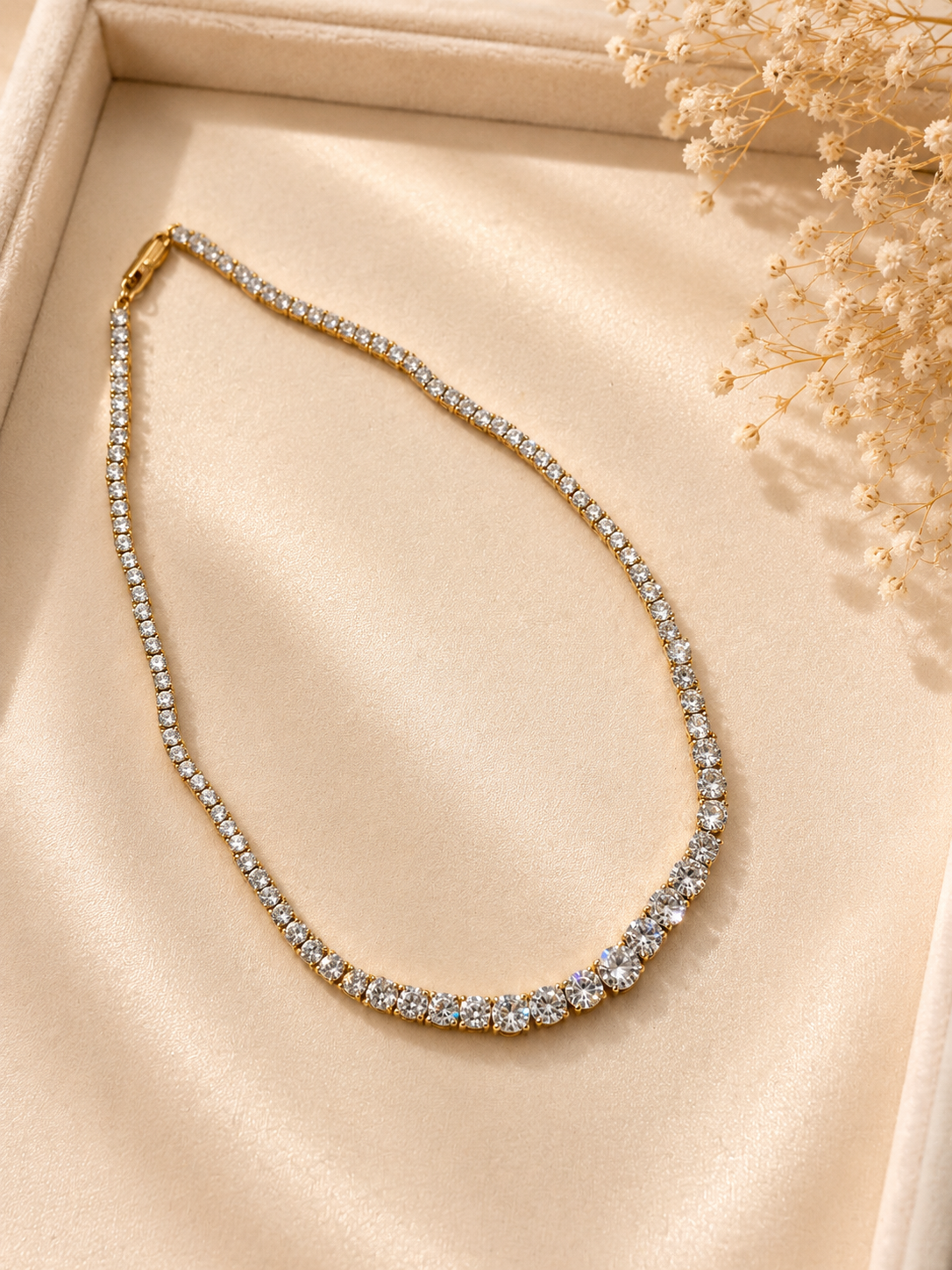 Classic Crystal Tennis Necklace Set with Stud Earrings