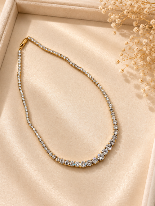 Classic Crystal Tennis Necklace Set with Stud Earrings