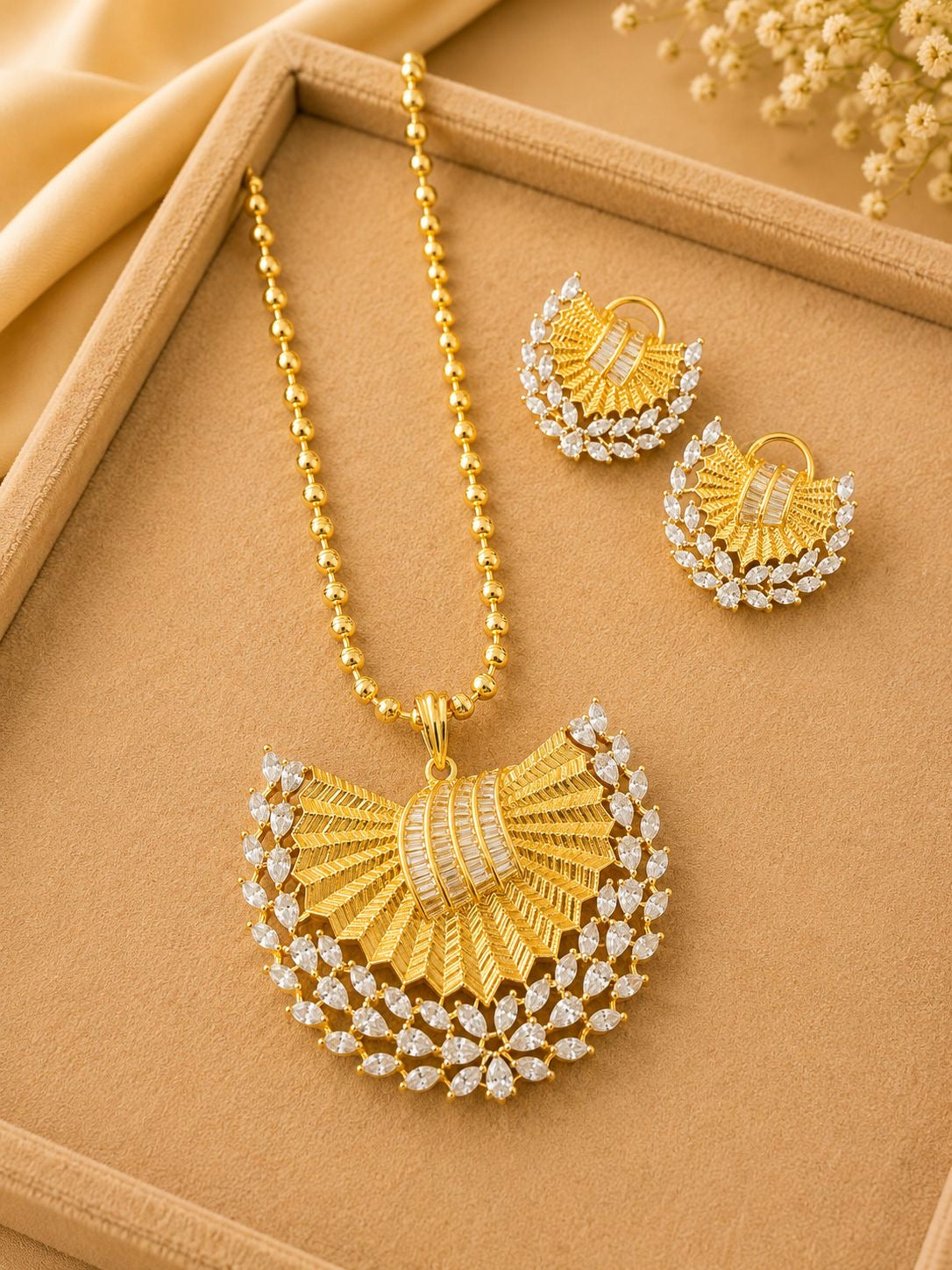 Sunburst Crystal Pendant Necklace Set