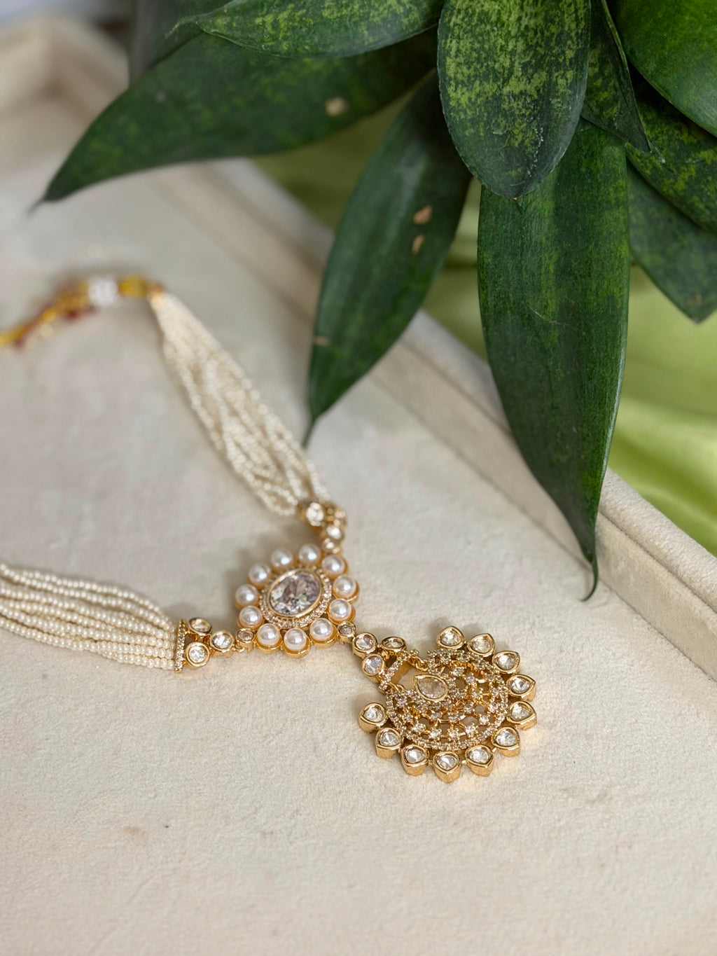 Pearl Kundan Pendant Necklace Set | White Multi Layer Pearl Jewellery | Anti Tarnish