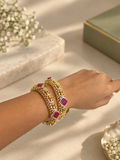 Diamond Look Ruby Gold Bangle Set