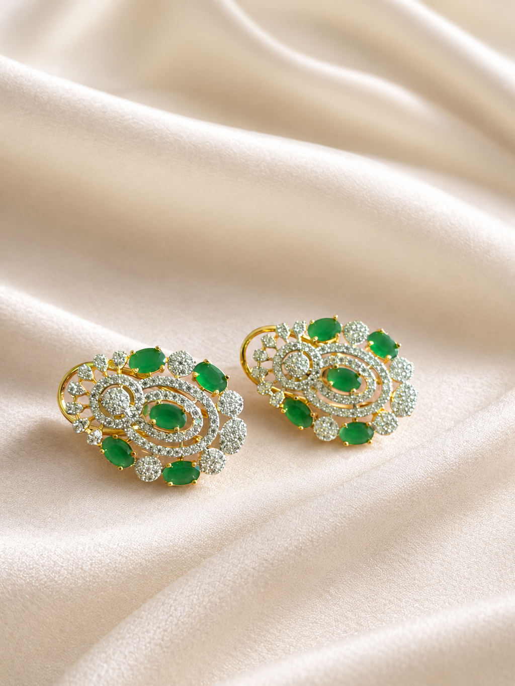 Radha Krishna Pendant Necklace Set with Green Stones | Spiritual American Diamond Jewellery