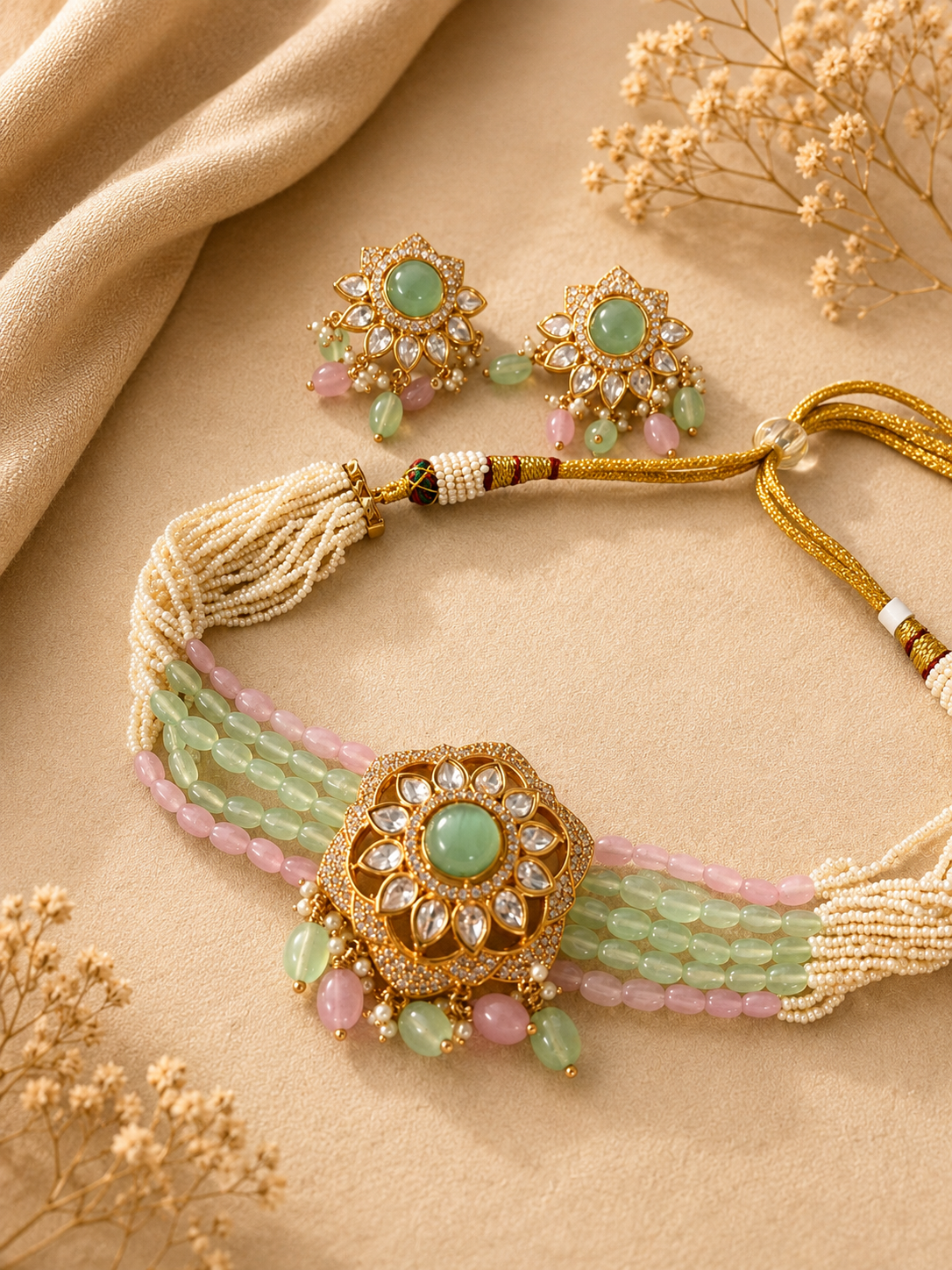 Pastel Beaded Kundan Choker Set