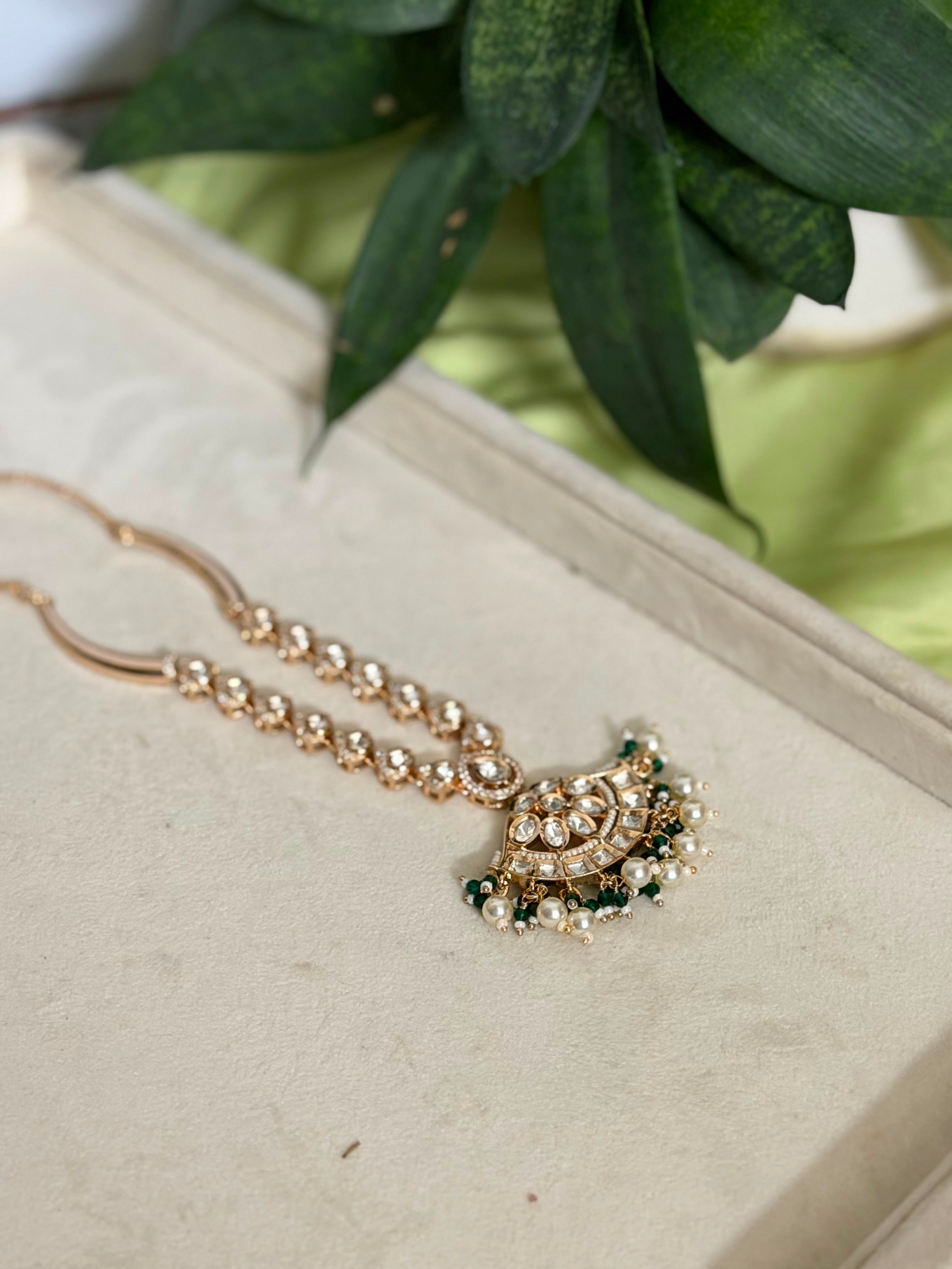 Green Kundan Pearl Pendant Set | Traditional Kundan Necklace | Anti Tarnish Jewellery