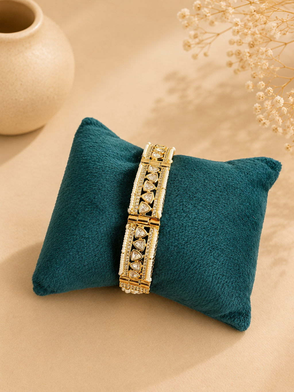 Kundan Pearl Bracelet for Women | Traditional Polki Hand Bracelet | Ethnic Wedding Jewellery