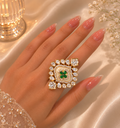 Green Clover Statement Ring with Zircon Detailing