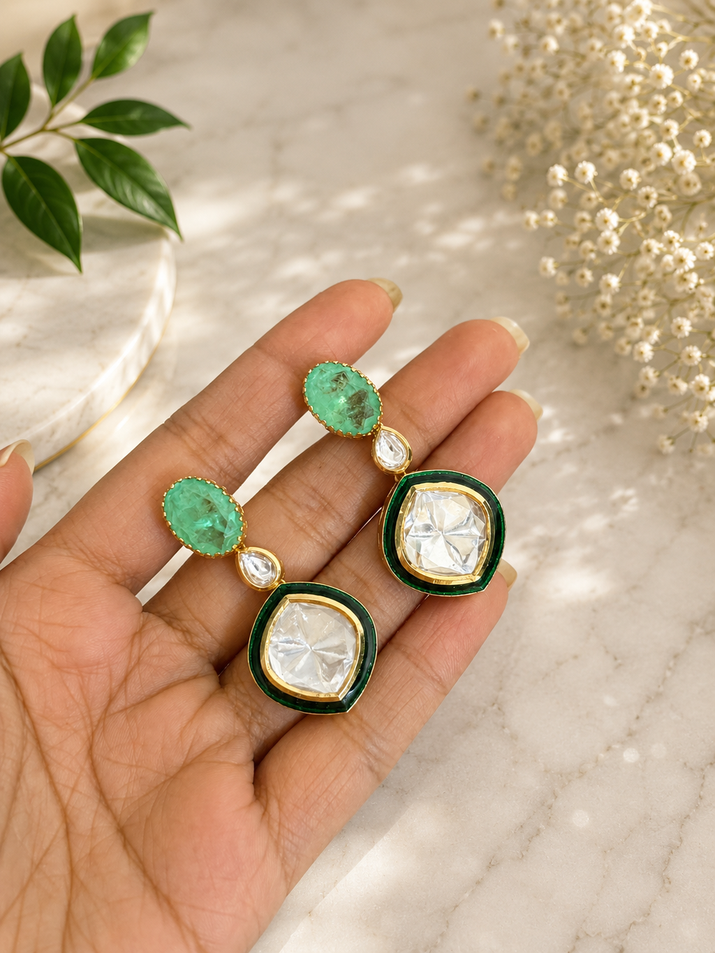 Emerald Kundan Choker Set | Green Stone Traditional Polki Necklace Set