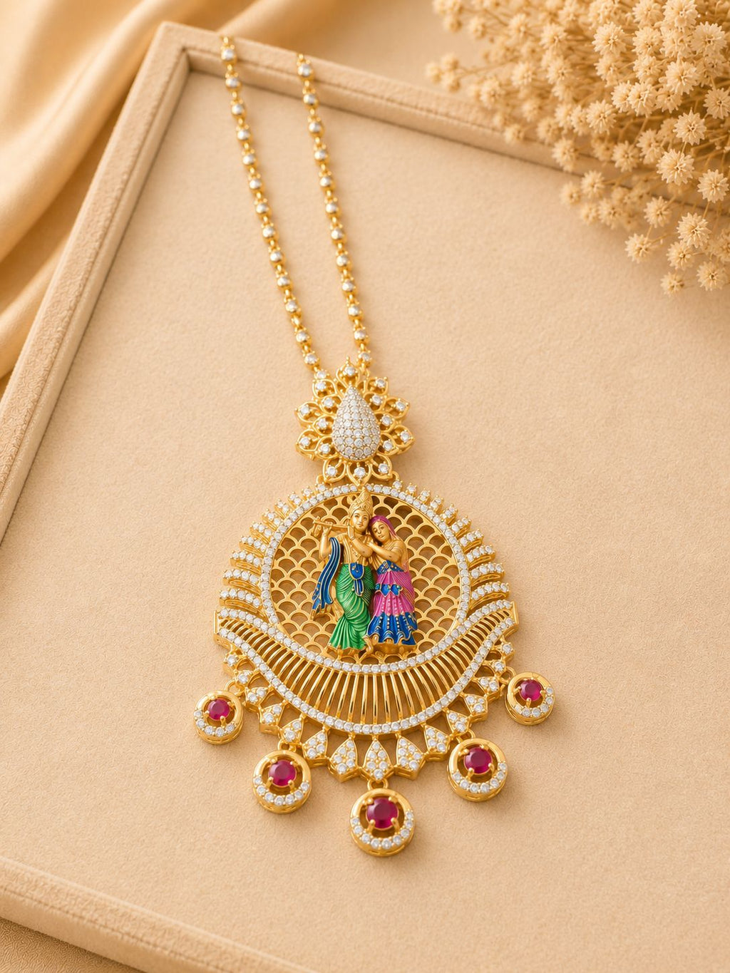 Radha Krishna Pendant Necklace Set