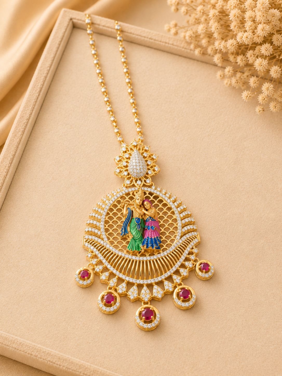 Radha Krishna Pendant Necklace Set