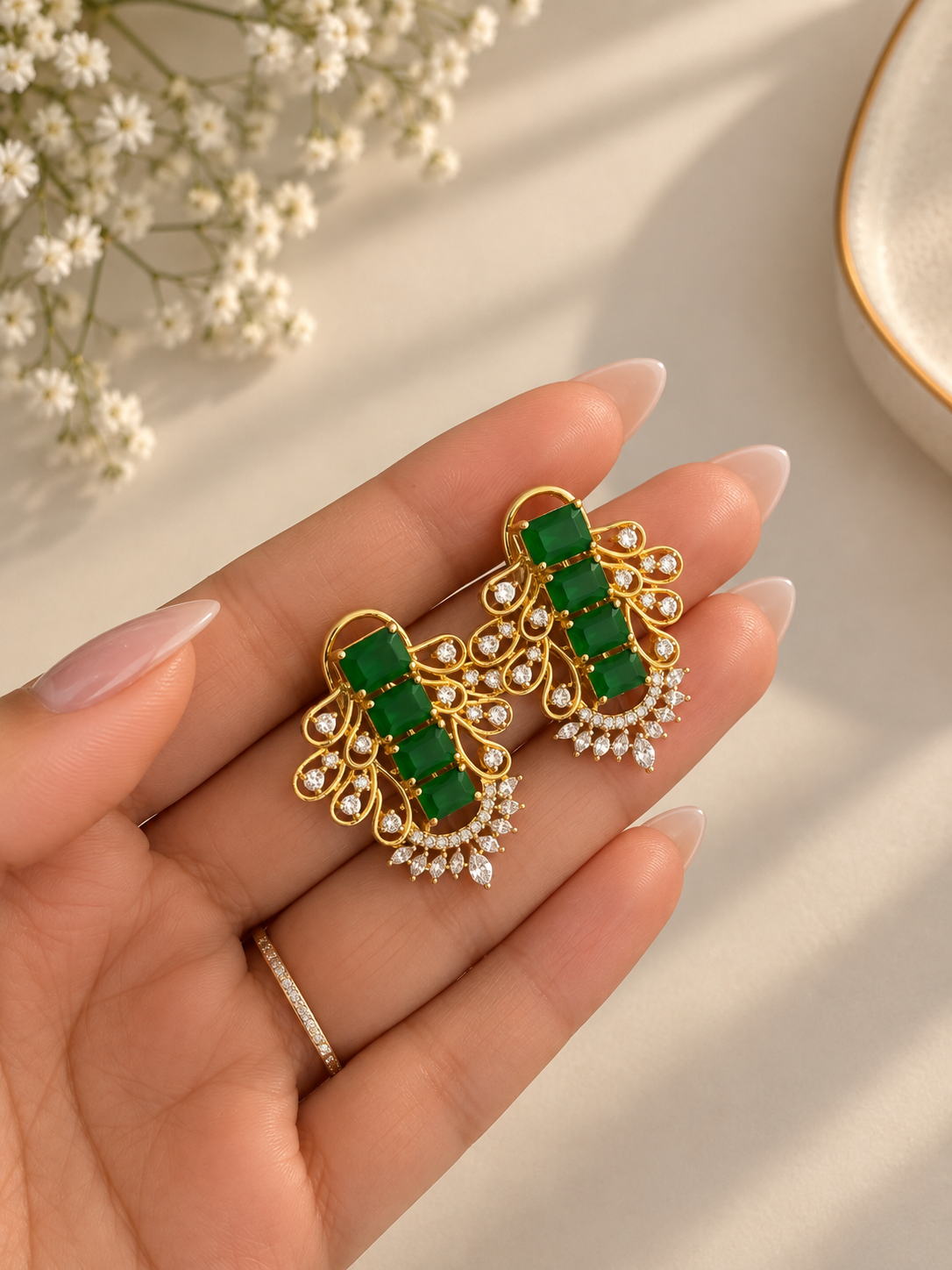 Green Krishna Diamond Look Necklace Set