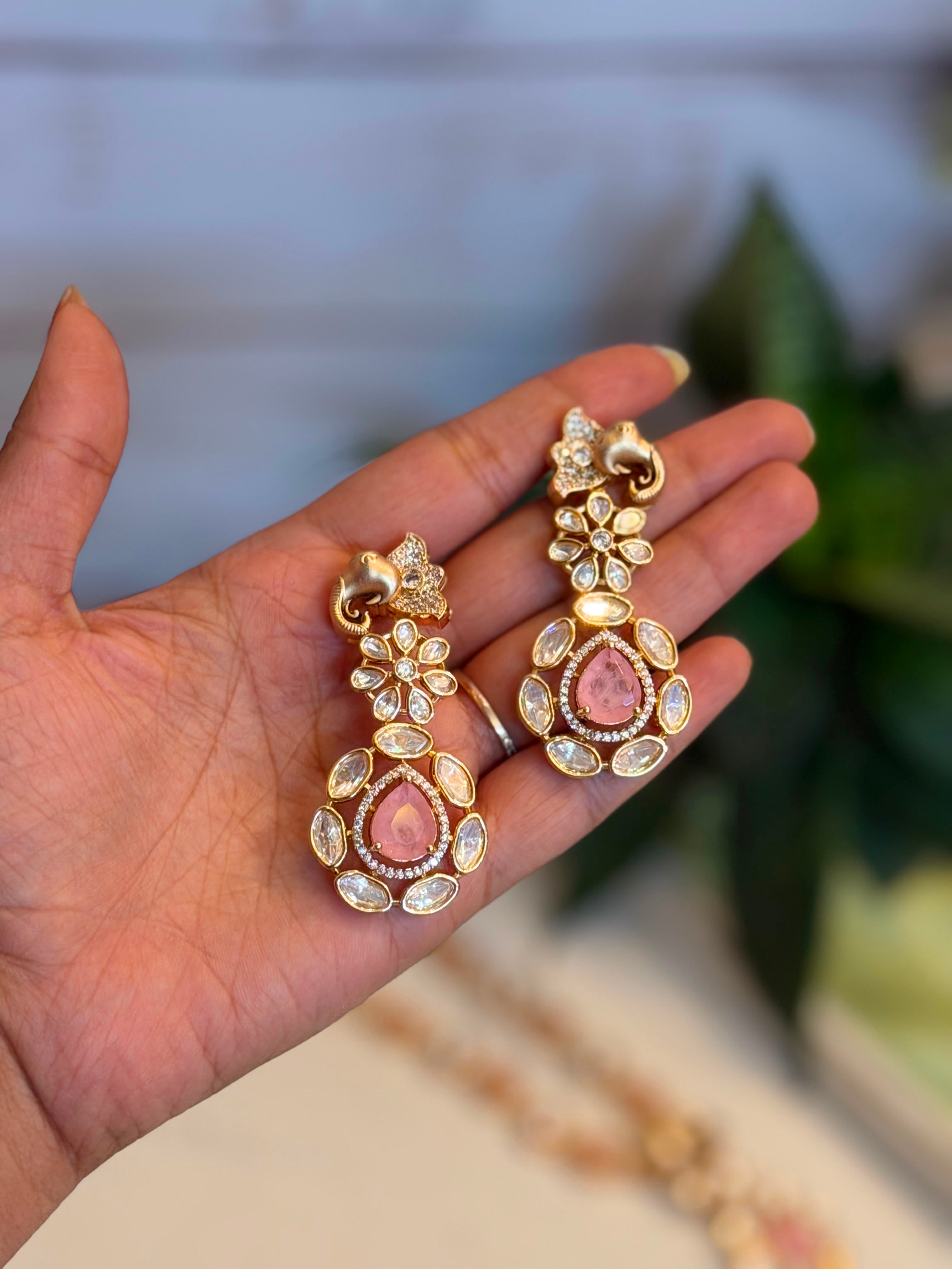 Pink Kundan Floral Necklace Set | Blush Stone Necklace | Anti Tarnish Jewellery