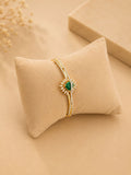 Emerald Diamond Minimal Open Bangle Bracelet