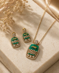 Emerald Enamel Statement Pendant Set with Crystal Detailing
