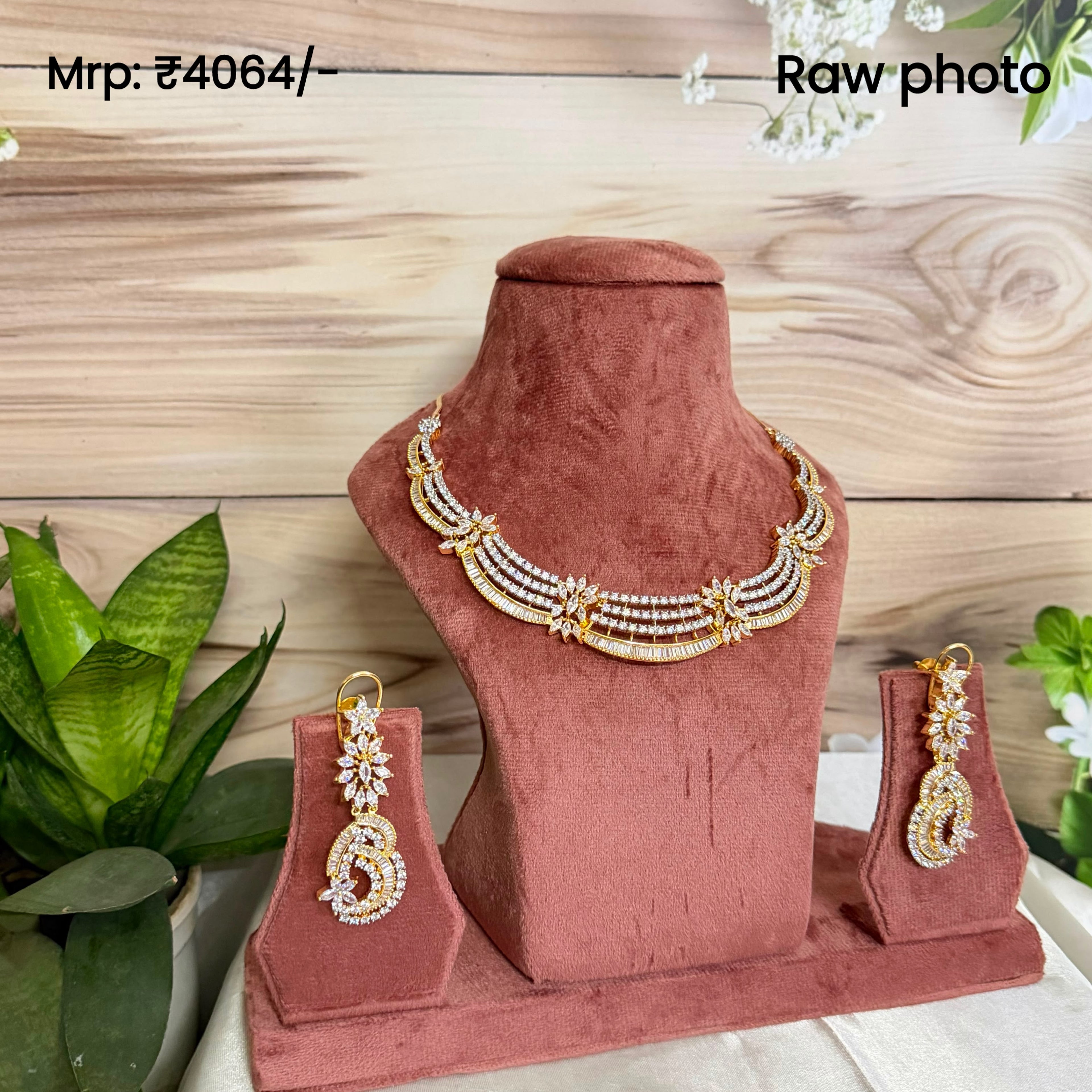 Aurielle Cascade Diamond Look Necklace Set | Luxury American Diamond Party Wear Jewellery