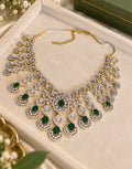 Green Diamond Look Necklace Set with Matching Earrings